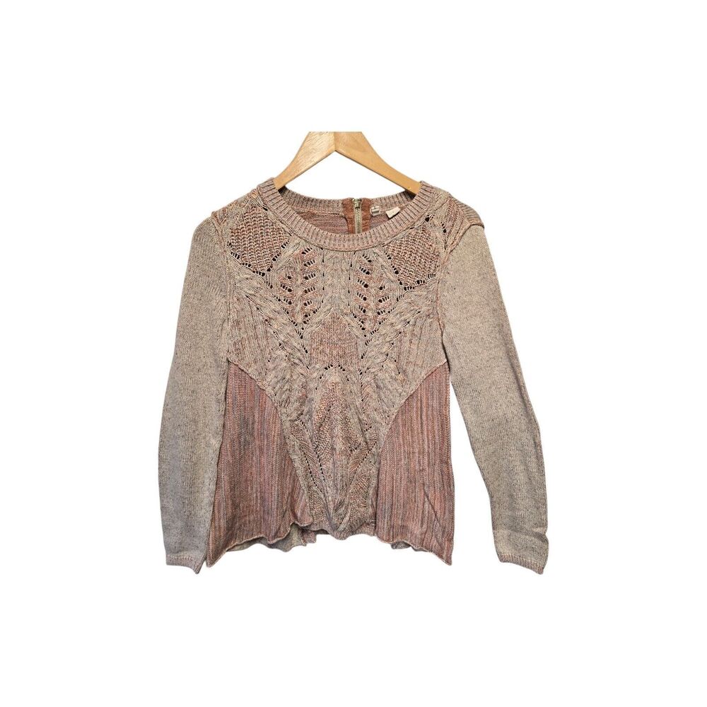 MOTH Sweater Crochet Knit‎ Zip Back Tunic SMALL Linen Blend